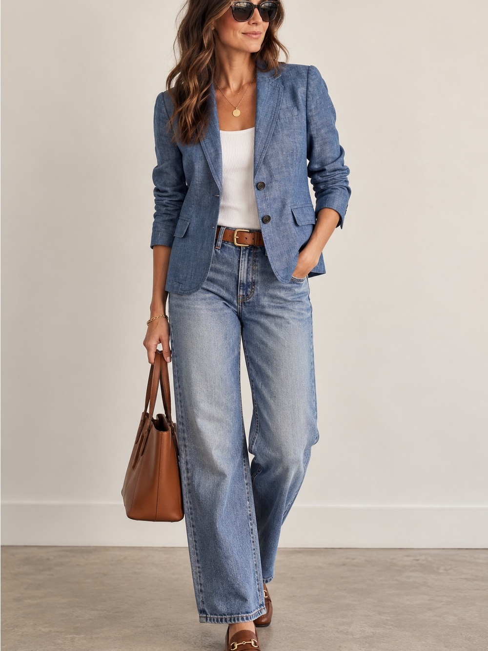 J. Crew Denim-Look Tailored Blazer in Medium Blue